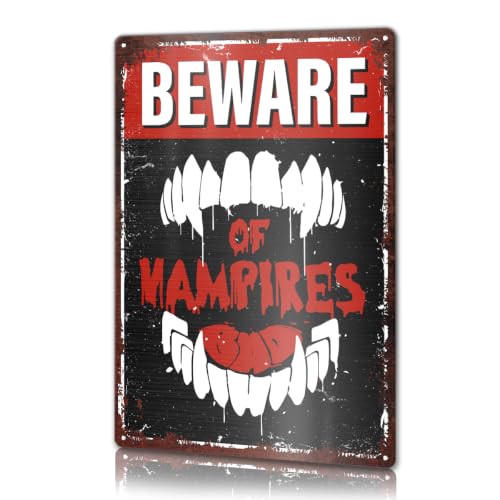 Vampire Halloween Metal Wall Sign Decor - 12x8 Inch - Variation Halloween Sign03