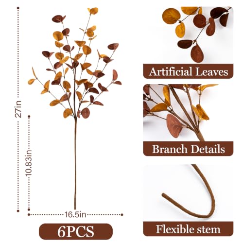 Fall Decor 6Pcs 28-Inch Faux Eucalyptus Stems for Thanksgiving Autumn Home