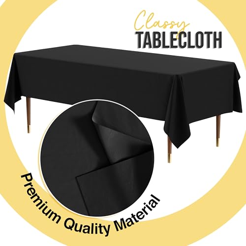 Disposable Black Plastic Tablecloth 54x108 Inch 12 Pack Thicker Premium Cover