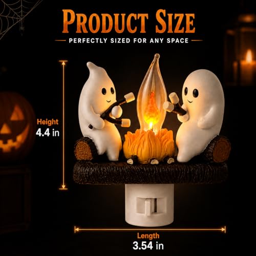 White Ghost Campfire Night Light – Plug-in Wall Flickering Flame Halloween Decoration for Kids & Adults – Variation 2