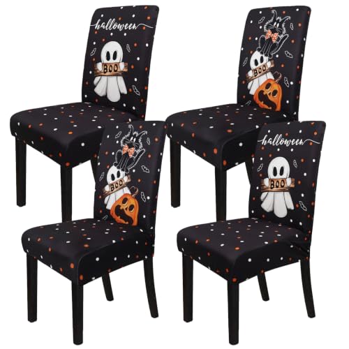 Halloween Chair Covers Set of 4 Black Cat Ghost Pumpkin - One Size