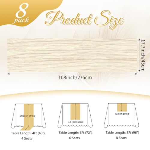 Ivory Cheesecloth Table Runner 8 Pack 17x108 Inch Boho Gauze Fabric Wedding Decor