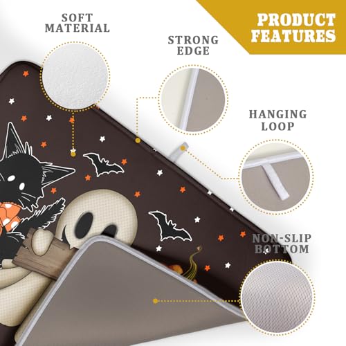 Halloween Dish Drying Mat - Spooky Pumpkin Ghost Black Cat Bats 24x18 Inch Reversible Kitchen Pad