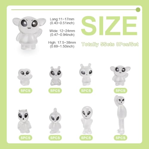 Glow in The Dark Clear Alien Miniature Figures - Tiny Resin Decor Set