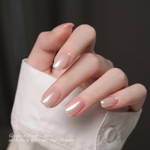 GAOY White Pearl Chrome Nail Powder - Mirror Effect Mermaid Nail Art - Variation 1