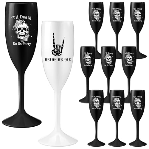 Horror Skeleton Bride or Die Bachelorette Champagne Cups - 12 Pcs Variation
