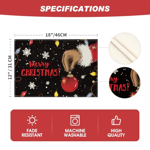 Christmas Placemats Set of 4 - Black 12x18 Inch Holiday Table Mats for Party & Kitchen Decor - Variation: Rectangular 4 Pcs