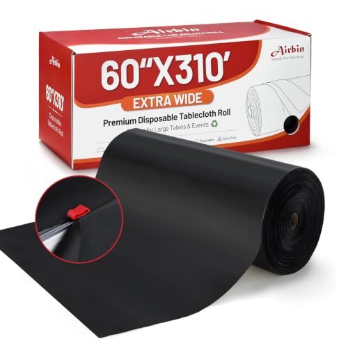 Black Plastic Table Cover Roll 60 in x 310 ft - Extra Wide Disposable Tablecloth with Drop