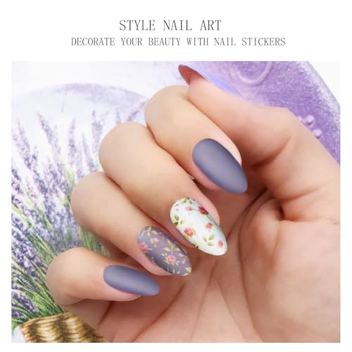 Semi Cured Gel Nail Art Sticker Wrap - White Purple Flower, 20 Strips