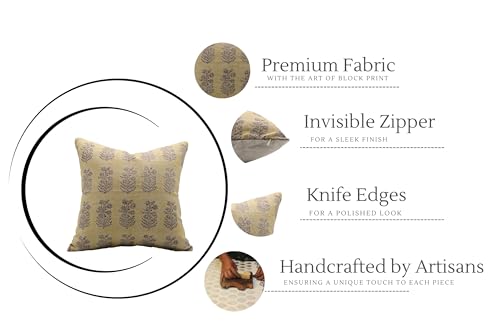 14x14 Linen Throw Pillow Cover - Mustard & Red Square Cushion for Sofa Bed