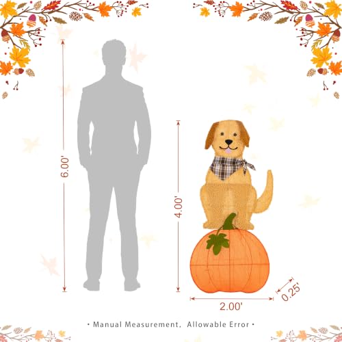 Fall Lighted Outdoor Decor with Labrador on Pumpkin - 47-inch Yard Display with Warm White LED Lights
