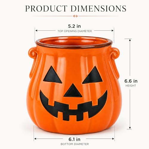 Halloween Ceramic Pumpkin Utensil Holder for Kitchen, Orange Candy Crock