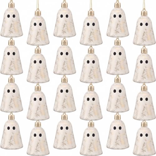 Farmhouse Halloween Ghost Ornaments - Beige, 12 Pack, Plastic Mini Decorations