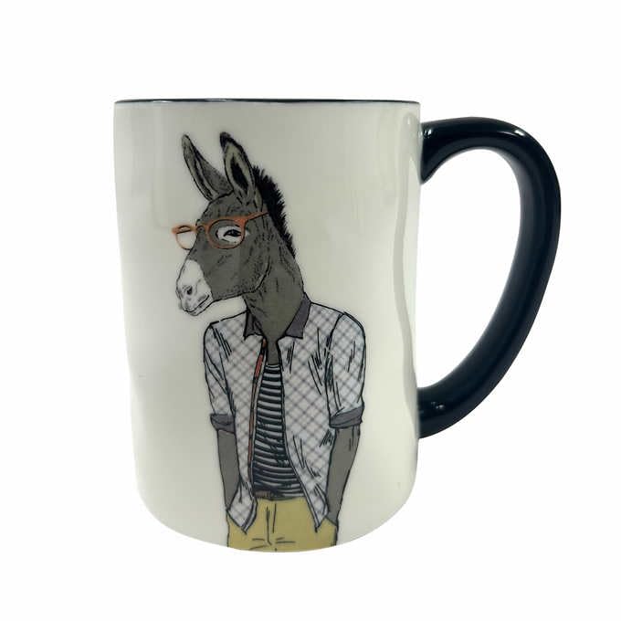 Hipster Animal Coffee Mugs Set of 6 - 17.5 oz Ceramic Drinkware