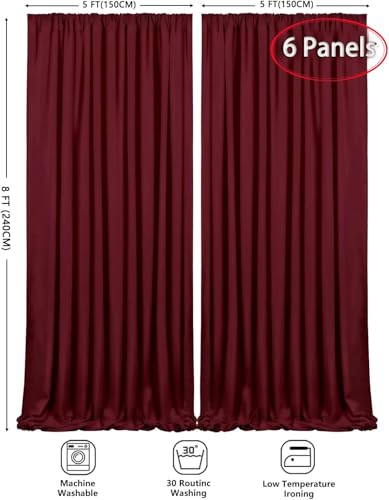 6Pcs Burgundy Polyester Backdrop Curtains 30ft x 8ft for Weddings & Parties - Variation of THIS listing