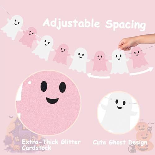 Pink and White Ghost Banner Set for Halloween and Parties - 2 Pieces Garland