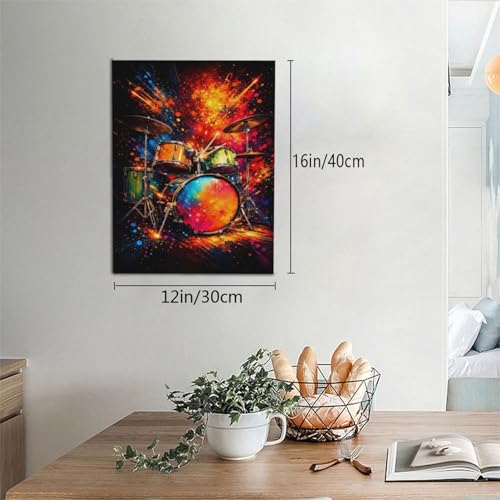 Drum Set Wall Art Canvas Print - 16x12 Inches Music Wall Decor - Variation: Drum Set / 16L x 12W