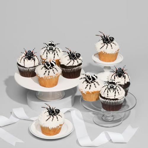 Edible Halloween Spider Cupcake Toppers - Realistic Design 21, 60 Pack