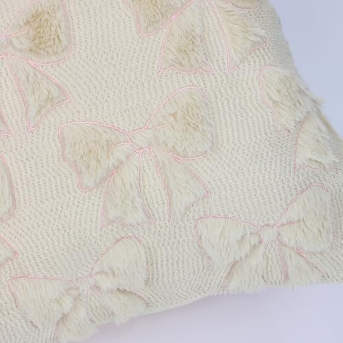 Pink Bow Throw Pillow Covers Set of 2 - 18x18 Inches Faux Fur Cushion Cases