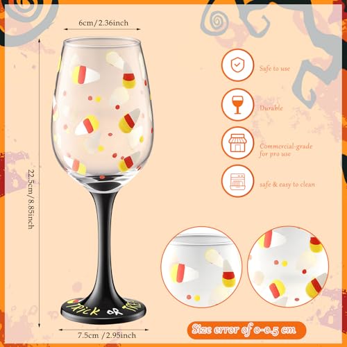 Halloween Candy Corn Stemmed Wine Glasses Set - 2 Pcs, Hand Painted, Festive Drinkware