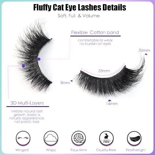 Fluff Cat Eye E-20MM 20 Pairs Mink False Eyelashes Thick Wispy Full Glam