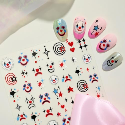 Halloween Nail Stickers 5D Embossed Clown Nail Art Decals - Style43