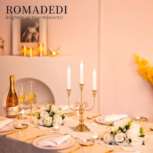 Romadedi Gold 3-Arm Candle Holder Set of 6 - 11.8 Inch Classic Taper Candle Holders