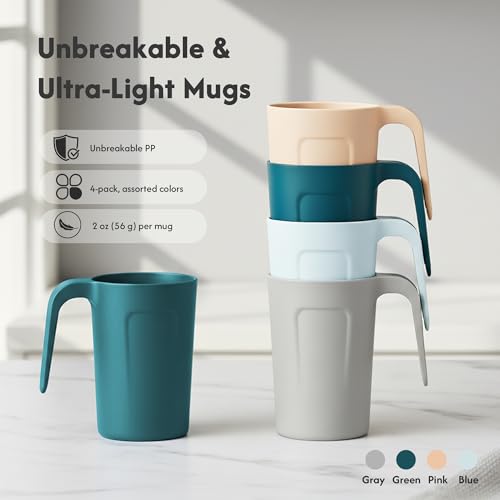 Reusable Plastic Coffee Cups Set of 4 - 12oz BPA-Free Unbreakable Mugs