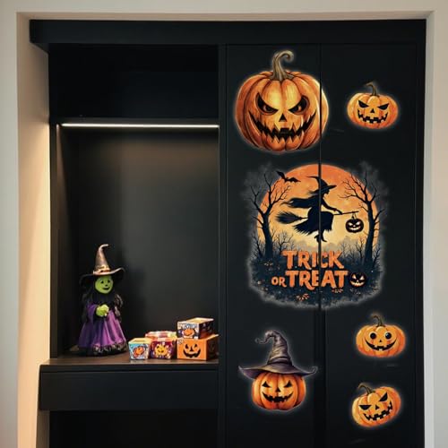 Halloween Window Clings Set - 16 Vinyl Stickers for Fall Party Home Decor