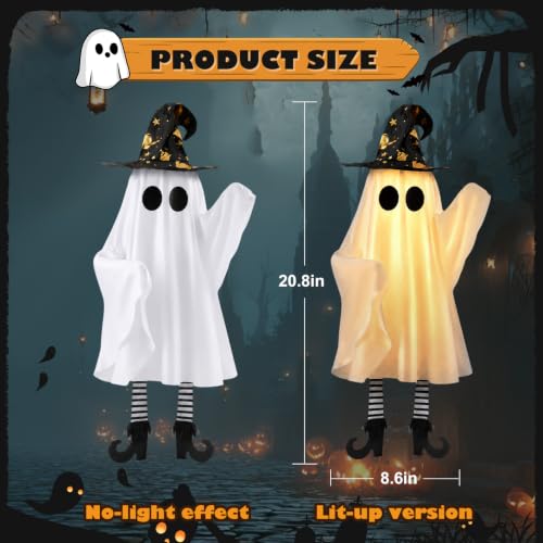 White Hanging Ghost Decor Set with Lights - 20x6 in, 4 pcs, Battery-Operated, Adjustable Swings for Halloween Yard & Indoor
