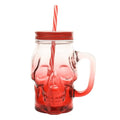 Skull Mason Jar with Handle - 16 Oz Glass Beer Mug Halloween Drinkware - Red / 1