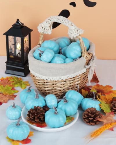 Mini Light Blue Artificial Pumpkins Set - Fall Decor, 30 Pieces, Mixed Sizes