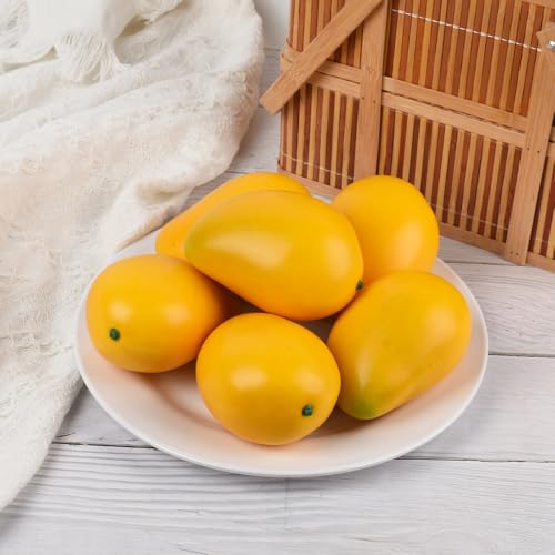 Artificial Mango Fake Fruit for Kitchen & Party Decor - 6pcs Yellow