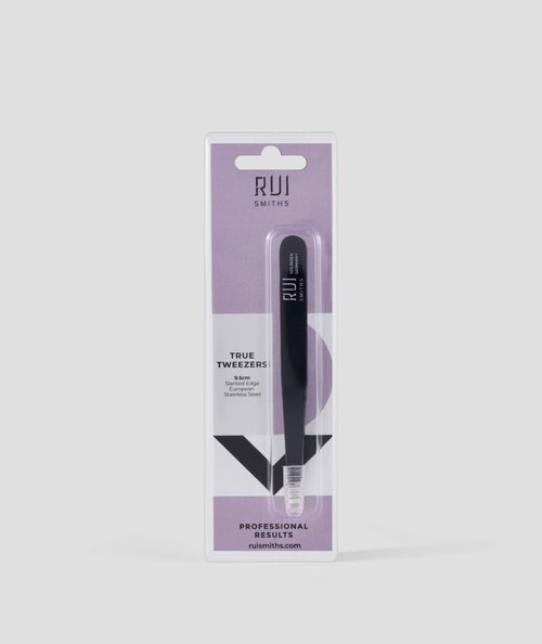 Rui Smiths Professional Slanted Tweezers | Precision German Stainless Steel Eyebrow Tweezers, Aligned Tips, Matte Black Finish