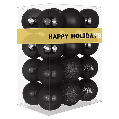 24pcs Large 3.2 Inch Black Christmas Tree Ornaments - Shatterproof Holiday Decorations