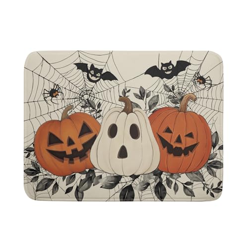 Halloween Pumpkin Dish Drying Mat for Kitchen Counter 18x24 Black Bat & Spiderweb