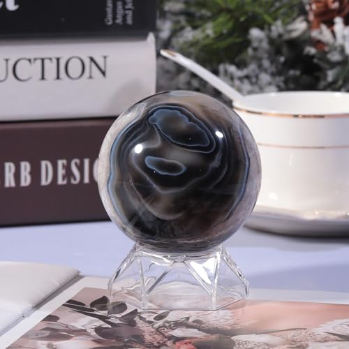Black Agate Stone Sphere 2.36-2.76 Inch Natural Crystal Ball for Meditation & Decor