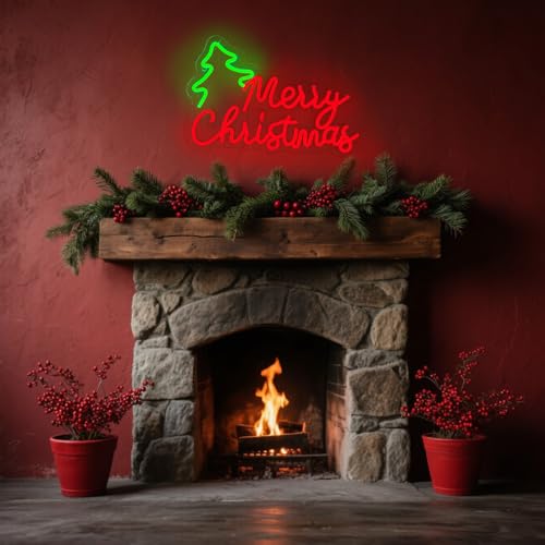 Red Neon Sign - Christmas Neon Wall Decor, LED Indoor Light, USB Powered