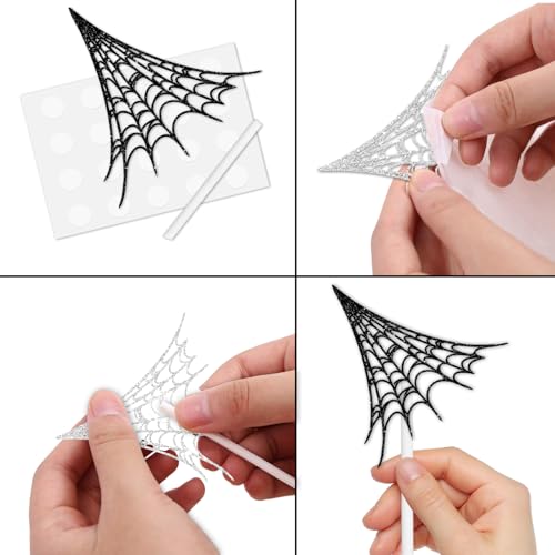 18pcs Black Glitter Halloween Cupcake Toppers for Spider Web Theme Party Decor
