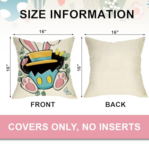 Easter Hunting Squad Throw Pillow Covers 16x16 Set of 4 - Rabbit Ears & Butterfly Design