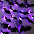 Halloween 3D Bat Wall Decor Set with LED Lights - Removable Indoor Outdoor Decorations