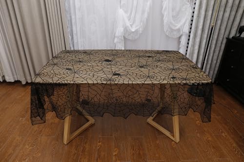 Halloween Black Lace Tablecloth 54x72 Inches Rectangular Spooky Decor