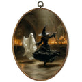 Ghost Witch Dancing Oval Wall Art Canvas - Dark Academia Halloween Decor, Variation 16