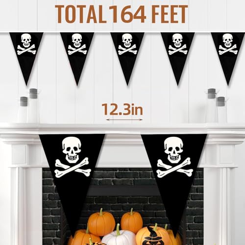 Halloween Pirate Banner Bunting with Black & White Skull Flags - 164 ft, 80 Pcs