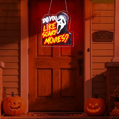 LED Horror Style Neon Sign for Wall Decor - USB Powered, Dimmable, Acrylic Light, Red Movies Variation