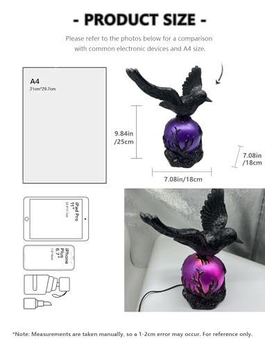 Gothic Raven Night Light - Resin Crow Figurine Lamp, Witch Decor - Birds-A-Large