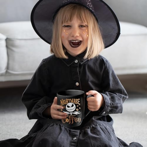 Skeleton Halloween Coffee Mug - Ceramic Black Cup with Handle, 13oz