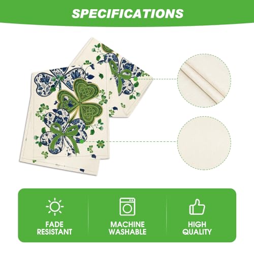 Blue and White Porcelain Shamrocks Table Runner 13x72 Inch for St. Patrick's Day Kitchen Decor