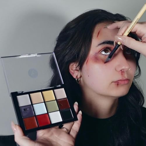12-Color Death FX Cream Palette for Zombie & Horror Makeup - Waterproof & Quick-Drying