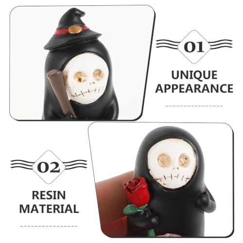 Halloween Ghost Skull Face Resin Figurines Set for Party Decor - 4 Pieces